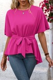 Plain Irregular Length Blouse With Belt