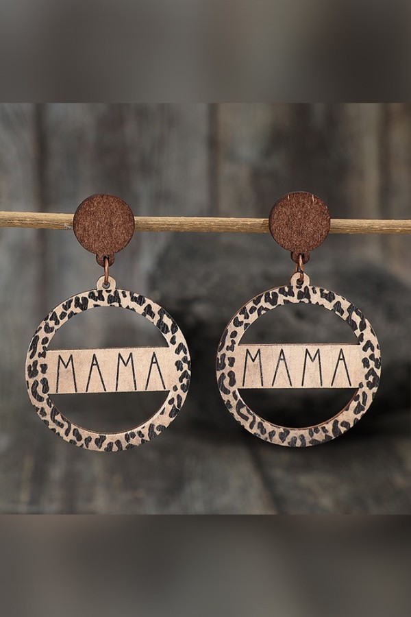 Vintage MAMA Cow Print Round Earrings MOQ 5pcs