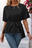 Plain Irregular Length Blouse With Belt