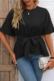 Plain Irregular Length Blouse With Belt
