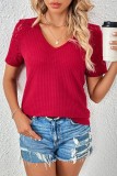 V Neck Lace Sleeves Waffle Top