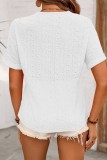Plain Eyelet V Neck Buttoned Short Sleeves Top