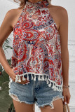 Sleeveless Halter Neck Vintage Tassel Top