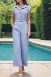 Blue Button Up One Piece Jumpsuit