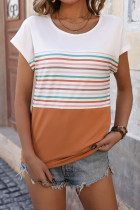 Stripes Splicing Short Sleeves Top