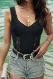 Black Lace Crochet One Piece Bodysuit