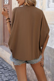 Brown V Neck Bat Sleeves Blouse
