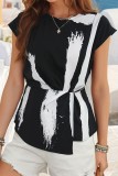 Abstract Print Short Sleeves Top