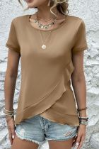 Crew Neck Plain Ruffle Hem Top