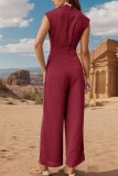 Plain Swing Collar Wide Leg Sleeveless Jumpsuit