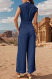 Plain Swing Collar Wide Leg Sleeveless Jumpsuit