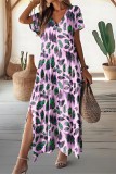 V Neck Printed Split Maxi Dress