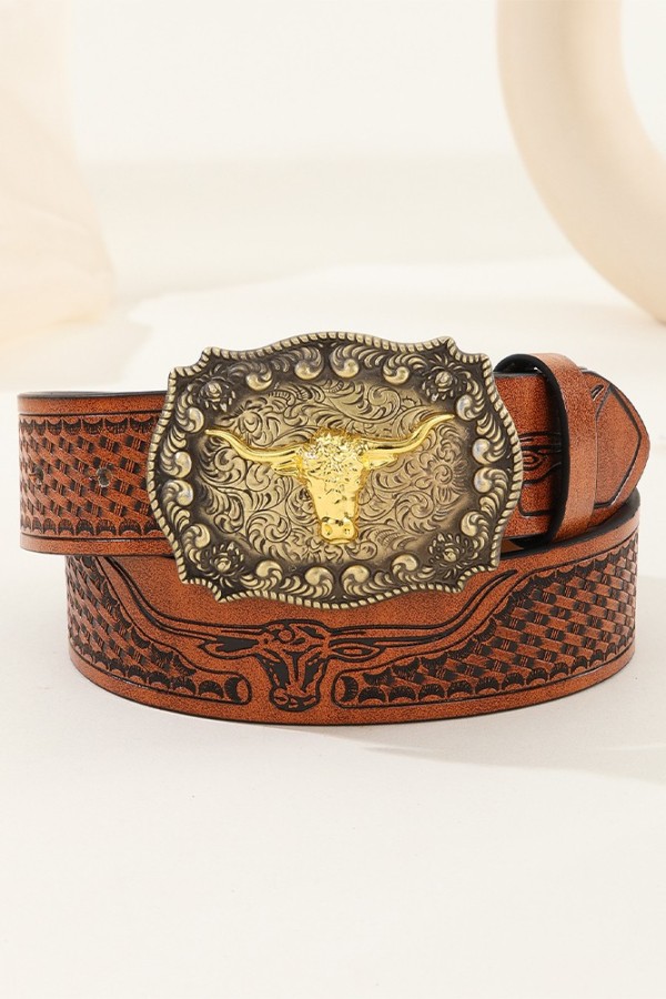 Bull Monogram PU Leather Belt MOQ 3pcs