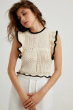 Apricot Crochet Eyelet Flounce Tank Top