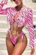 Striped Print Bikini Set With Kimono 3pcs Set
