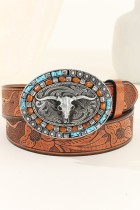 Western Bull Monogram PU Leather Belt MOQ 3pcs