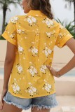 Floral Print Open Button Short Sleeves Blouse
