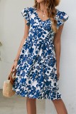 Floral V Neck Ruffle Sleeves Dress