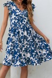 Floral V Neck Ruffle Sleeves Dress