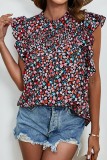 Frill Collar Flutter Sleeves Floral Blouse