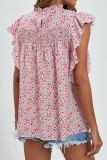 Frill Collar Flutter Sleeves Floral Blouse