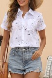 Floral Print Open Button Short Sleeves Blouse