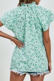 Frilled Collar Dual Ruffles Sleeves Floral Blouse