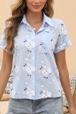 Floral Print Open Button Short Sleeves Blouse