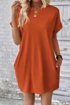 Plain Fold Cuff Pockets T-Shirt Dress