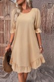 Flare Sleeves Ruffle Plain Mini Dress