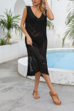 Sleeveless Eyelet Knitting Beach Dress