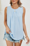 Plain Pin Tuck Neckline Sleeveless Tank Top