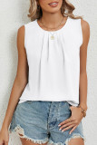 Plain Pin Tuck Neckline Sleeveless Tank Top