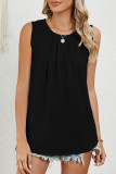 Plain Pin Tuck Neckline Sleeveless Tank Top