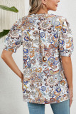 V Neck Floral Puff Sleeves Top