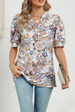 V Neck Floral Puff Sleeves Top