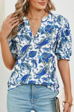 V Neck Floral Puff Sleeves Top