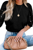 Black Rhinestone Pearl Puff Half Sleeve Top