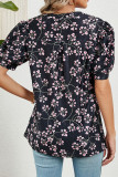 V Neck Floral Puff Sleeves Top