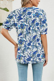 V Neck Floral Puff Sleeves Top