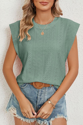 Plain Eyelet Flutter Sleeves Top