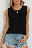 Plain Pin Tuck Neckline Sleeveless Tank Top