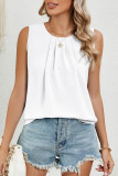 Plain Pin Tuck Neckline Sleeveless Tank Top