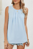 Plain Pin Tuck Neckline Sleeveless Tank Top