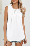 Plain Pin Tuck Neckline Sleeveless Tank Top