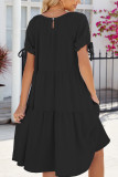 Plain Tie Sleeves Ruffles Dress