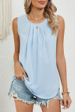Plain Pin Tuck Neckline Sleeveless Tank Top