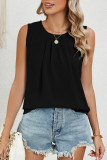 Plain Pin Tuck Neckline Sleeveless Tank Top