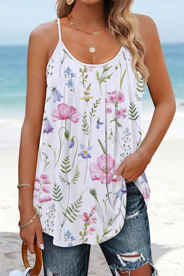 Printed Round Neck Cami Tank Top