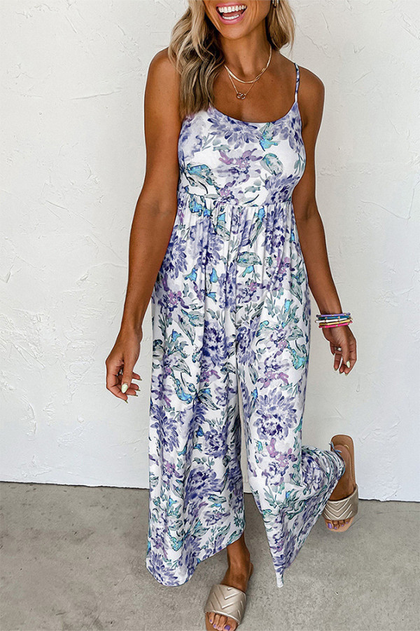 Floral Printed Wide Leg Slip Jumpsuit